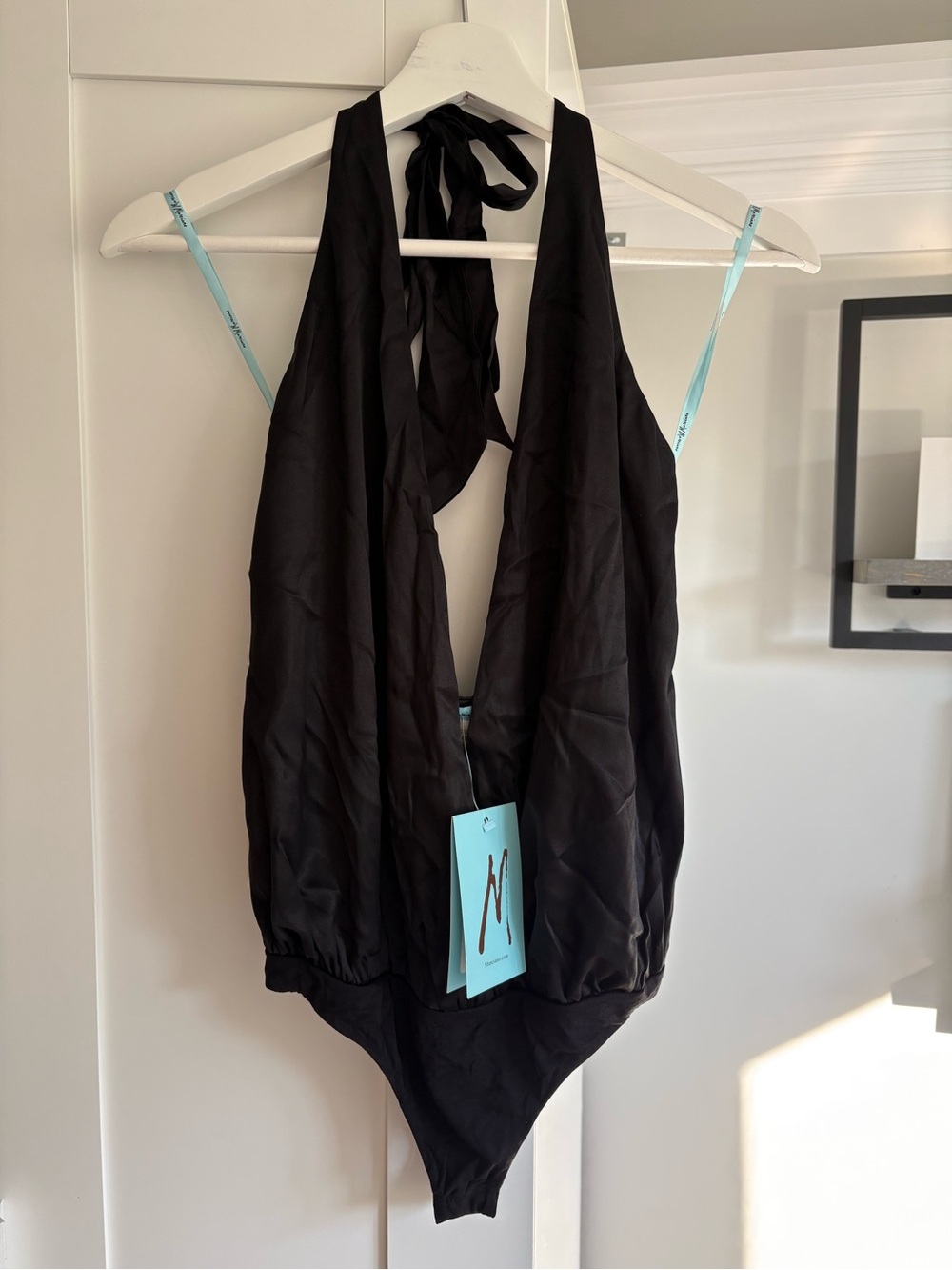 Marciano Silk Black Deep V neck Bodysuit